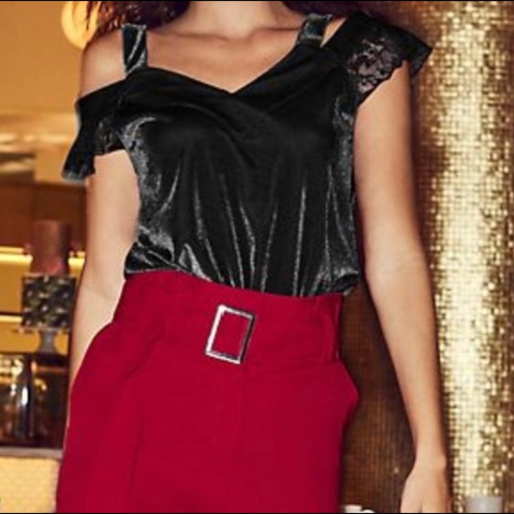 Sweet Pea Black Velvet Cold-Shoulder Top NWT